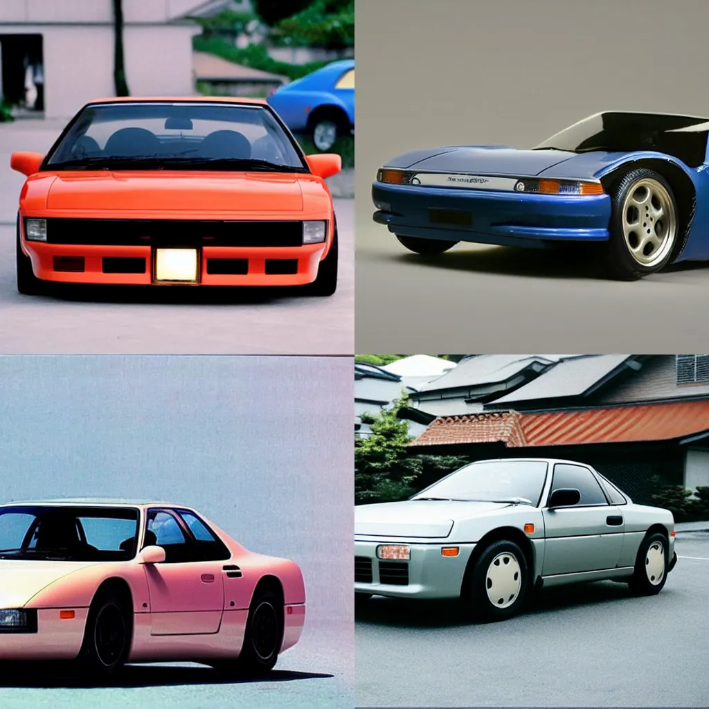 Prompt: Japanese sports car with pop-up headlights from 1990