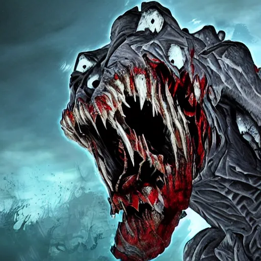 Prompt: a stunning digital masterpiece of an undead monster on a rampage