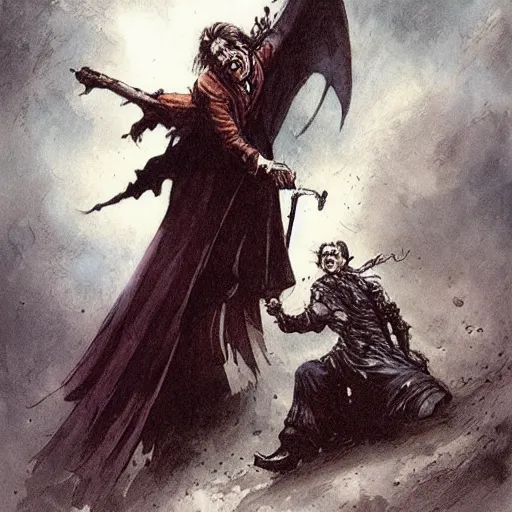 Prompt: ( ( ( ( ( van helsing fights dracula. muted colors. ) ) ) ) ) by jean - baptiste monge!!!!!!!!!!!!!!!!!!!!!!!!!!!