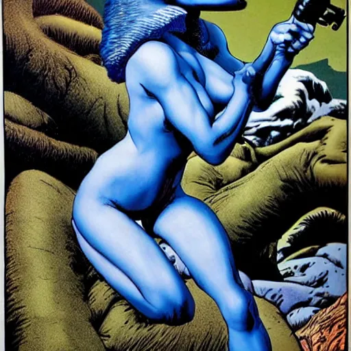 Prompt: blue skunk by richard corben style