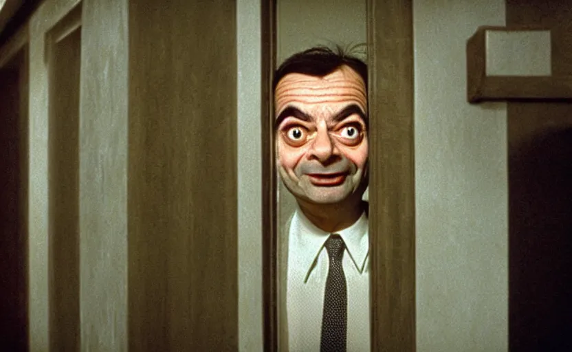 Image similar to The Shining starring mr bean as jack