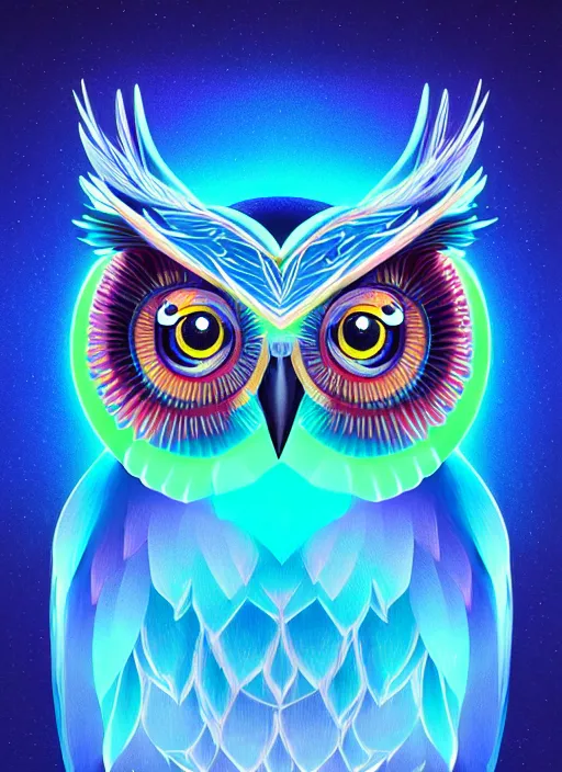 Image similar to symmetry!! product render poster vivid colors divine proportion owl, ice and snow, glowing fog intricate, elegant, highly detailed, digital painting, artstation, concept art, smooth, sharp focus, illustration,