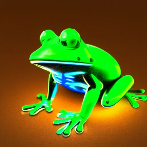 Prompt: A frog made of high-tech metal with green neon lights, highly-detailed, accurate, 3D render