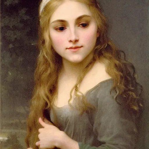 Prompt: portrait head and shoulders of annasophia robb, long blond hair, by bouguereau