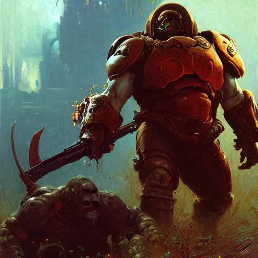 Prompt: Danny DeVito Doom Slayer, knee deep in the dead, by gaston bussiere, craig mullins, Simon Bisley