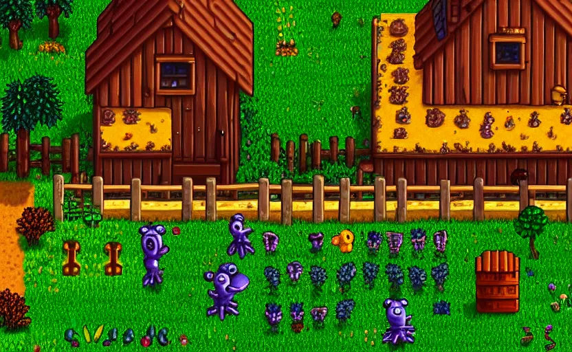 Prompt: frogs playing stardew valley, highly detailed, extremely high quality, hd, 4 k, 8 k, professional photographer, 4 0 mp, lifelike, top - rated, award winning, cinematic, realistic, detailed lighting, detailed shadows, sharp, no blur, edited, corrected, trending