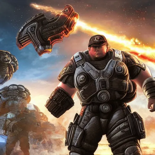 Prompt: Kirby in Gears of War