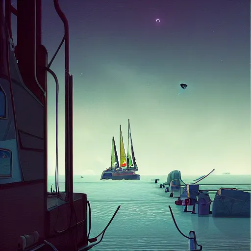 Image similar to yachting club by simon stalenhag