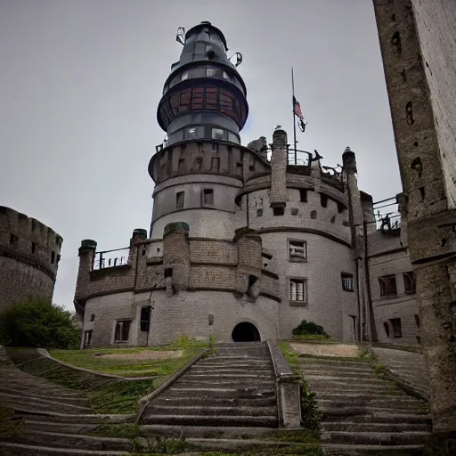 Image similar to photo of a dieselpunk castle