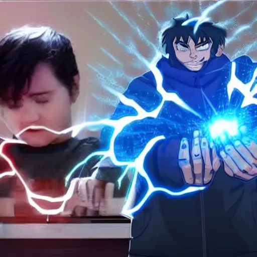 Prompt: mr beast using rasengan against a robot