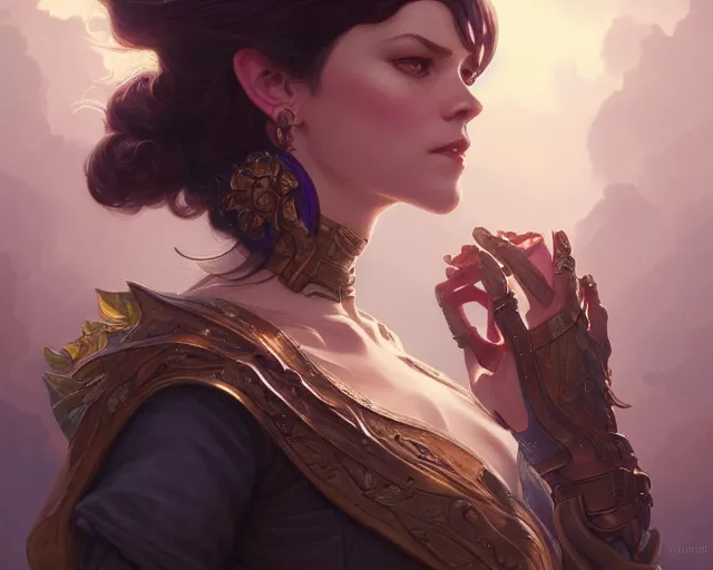 Image similar to photography of gwenda morgan, deep focus, d & d, fantasy, intricate, elegant, highly detailed, digital painting, artstation, concept art, matte, sharp focus, illustration, hearthstone, art by artgerm and greg rutkowski and alphonse mucha