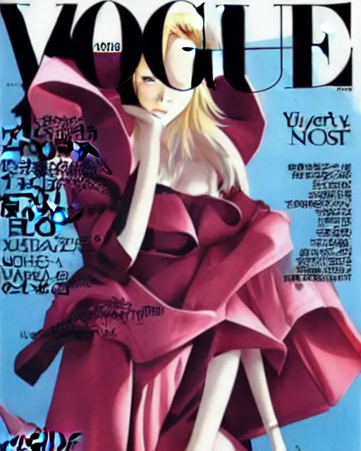 Prompt: anime girl on the cover of vogue wearing balenciaga, ufo table,