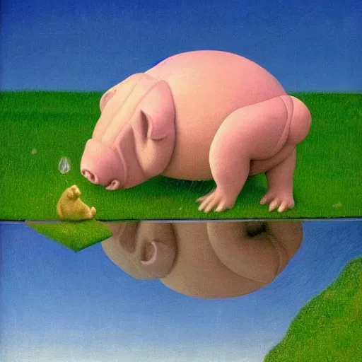 Image similar to a tardigrade-moss-piglet by Raphael, Hopper, and Rene Magritte. detailed, romantic, enchanting, trending on artstation.