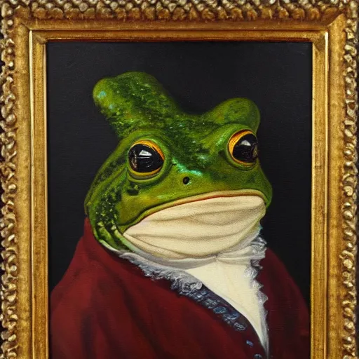 Image similar to oil painting portrait of a frog as a french aristocrat,