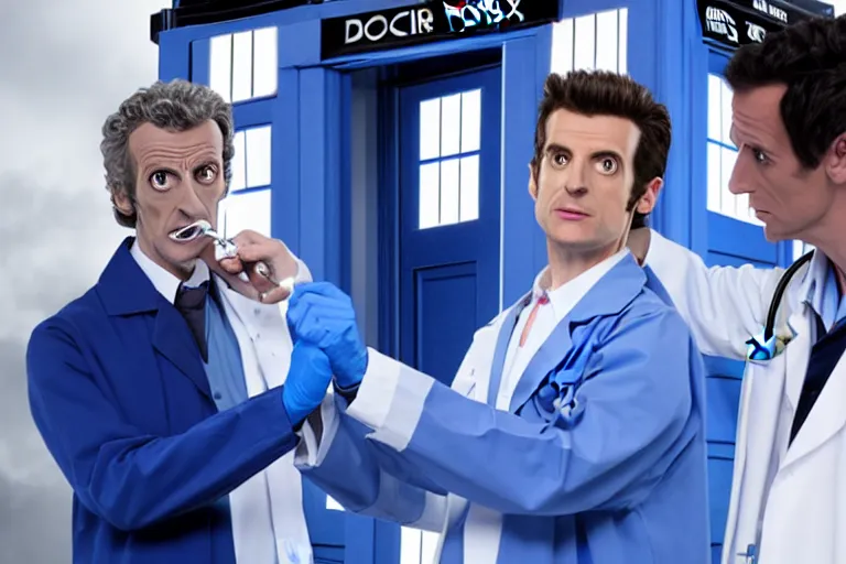 Image similar to doctor who as a dentist in the tardis