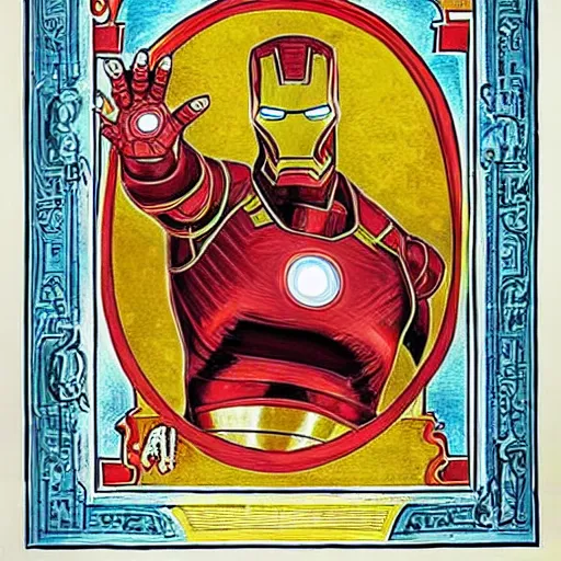 Prompt: iron man, illuminated manuscript!!!!!!!!!!