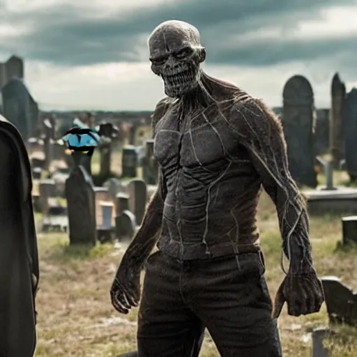 Image similar to a skrull graveyard marvel studios film still