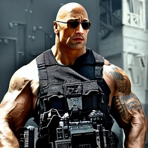 Image similar to Dwayne Johnson as swat in movie directed by Christopher Nolan