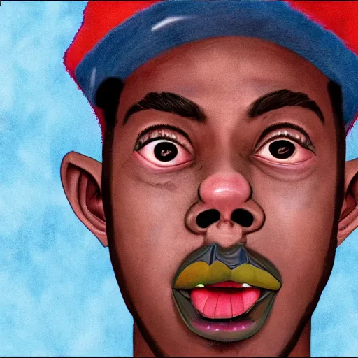 Image similar to a shot of tyler, the creator in a laika movie, 8 k concept art, realistic shading, cartoony, mixed media, 8 0 s, by tim burton