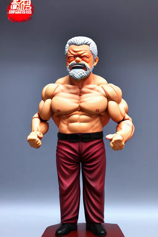 Prompt: still high quality figurine of strongman president lula, tsurime eyes, tareme eyes, personification, dynamic pose, detailed product photo, featured on amiami, tone mapped, beautiful composition, 8 5 mm, f. 1 4