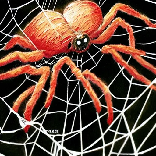 Image similar to Horror spider eating a human baby in its web realistic painting ultra detailed horror UHD 4k