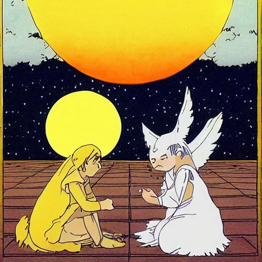 Prompt: the marriage of the moon and the sun, studios ghibli style