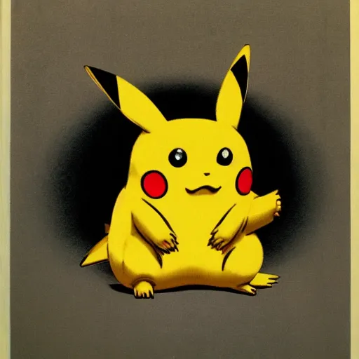 Image similar to pikachu, painted by rene magritte