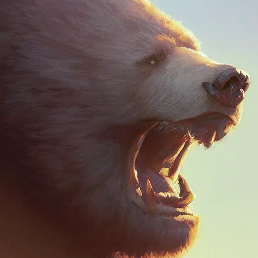 Prompt: 4k headshot portrait of werebear by Craig Mullins, ilya kuvshinov, krenz cushart, epic , artgerm trending on artstation by Edward Hopper and Dan Mumford and WLOP and Rutkovsky, beksinski carl spitzweg moebius and tuomas kocar, intricate artwork by caravaggio, Unreal Engine 5, Lumen, Nanite , intricate face , flawless anime cel animation by Kentaro Miura, psychedelic , highly detailed upper body , professionally post-processed , beautiful, scary, symmetry accurate features, epic, octane rendered, anime masterpiece, accurate