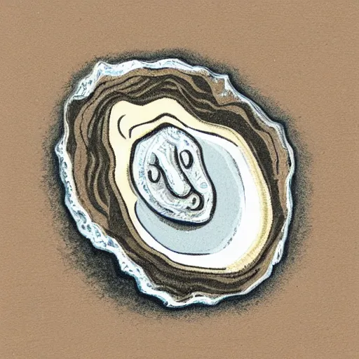 Image similar to oyster with a face inside, linocut