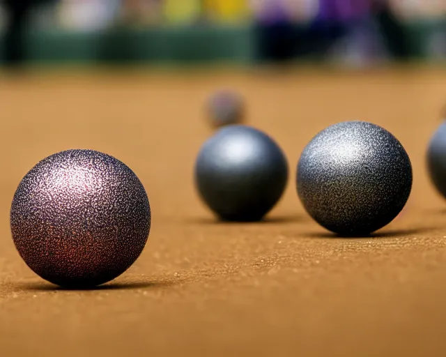 Prompt: extreme closeup macro photography of petanque ball at prinsengracht, intricate detail, beautiful aesthetic, photorealistic, award winning professional petanque sports photography cinematic composition, volumetric noon lighting, rich colors, 8 k by rembrandt van rijn, focus