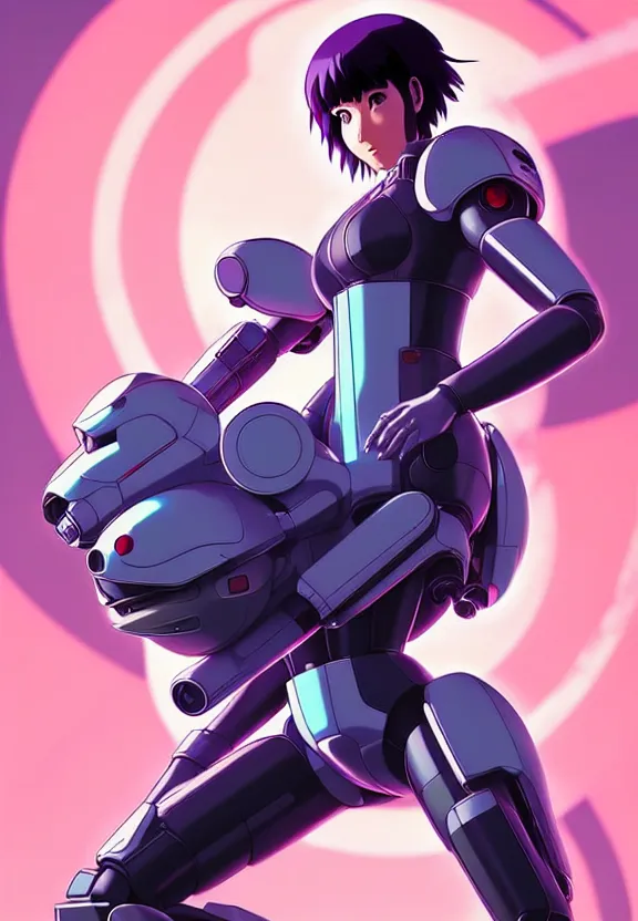 Image similar to a fullbody pose of motoko kusanagi riding a tachikoma, ghost in the shell : : connected to cables, under repairs, maintenance area, technicians : : by ilya kuvshinov, rossdraws, artgerm, sola digital arts, anti aliasing, raytracing : :