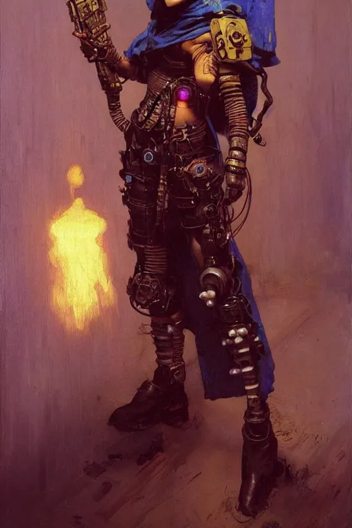 Image similar to full character portrait max mad cyberpunk warhammer 4 0 k, medic sapper not the girl with the pearl earring character design, painting by gaston bussiere, katsuya terada, nc wyeth, greg rutkowski, craig mullins, vermeer, frank frazetta, mucha, tom of finland, trending on artstation, jeffery catherine jones