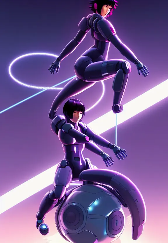 Image similar to a fullbody pose of motoko kusanagi riding a tachikoma, ghost in the shell : : connected to cables, under repairs, maintenance area, technicians : : by ilya kuvshinov, rossdraws, artgerm, sola digital arts, anti aliasing, raytracing : :