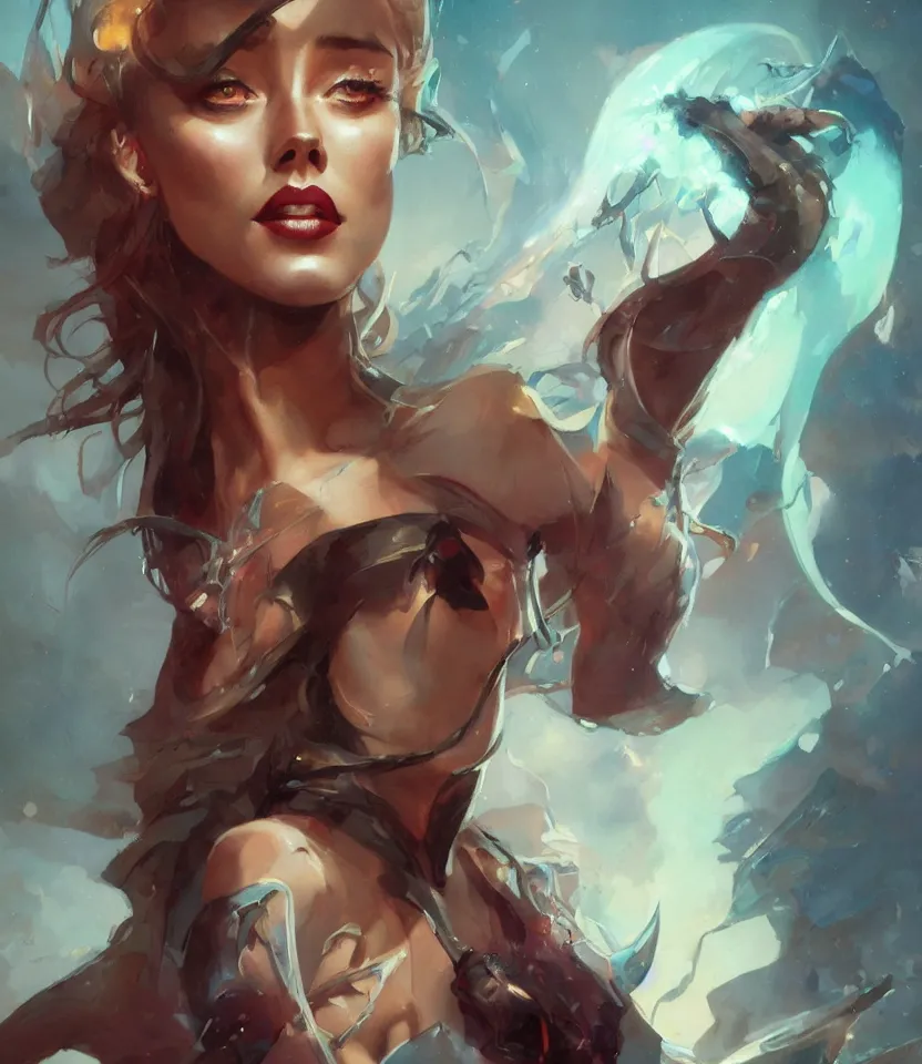 Image similar to amber heard portrait by peter mohrbacher, wadim kashin, greg rutkowski, larry elmore, george pemba, ernie barnes, raymond swanland, magali villeneuve, trending on artstation