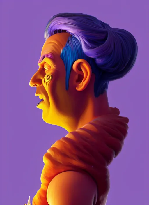 Prompt: full body side profile painted cartoony portrait, cartoon banana man, d & d, gloomhaven, matte painting concept art, art nouveau, beautifully backlit, swirly vibrant color lines, fantastically gaudy, aesthetic octane render, 8 k hd resolution, by ilya kuvshinov and cushart krentz and gilleard james