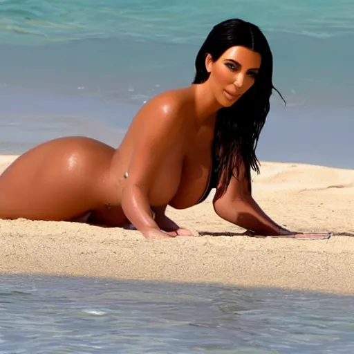 Image similar to kim kardashian tanning on a beach