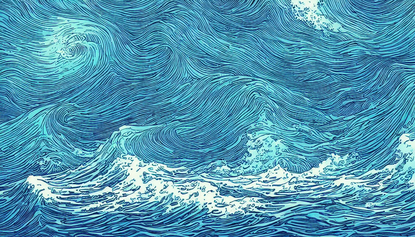 Image similar to ocean wave, land in sight by Kilian Eng, minimalist, detailed