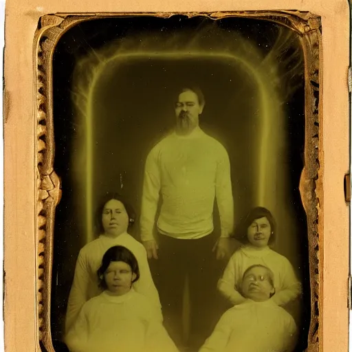 Prompt: intestinal folded glow - in - the - dark ectoplasm, shadow people, slimer, spirit photography, 1 9 0 0 s, daguerreotype