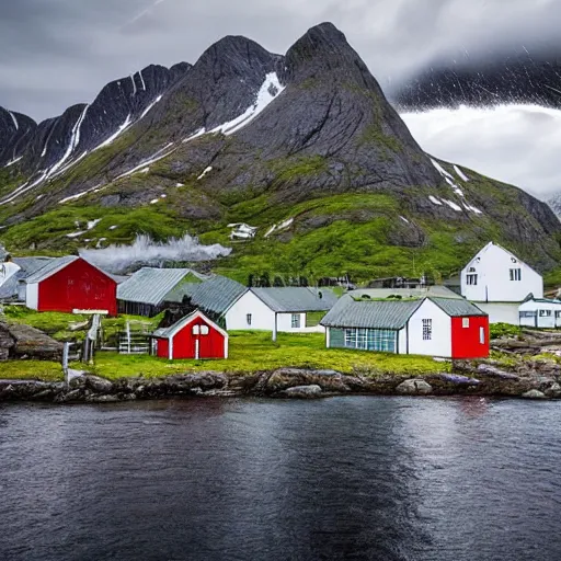 Image similar to Lofoten, Norway 1800s the start of Norwegian fishing village, Real Event, Historical Event, Realistic,