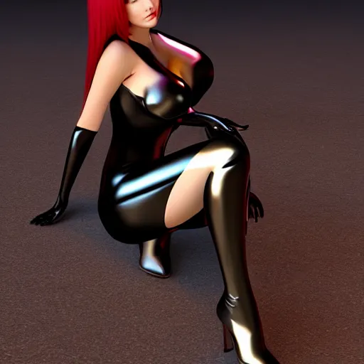 Image similar to feminine hot pale goth woman with tight curvy shiny outfit, photorealistic, sublime, relaxed posture, sitting, 16k, smooth, sharp focus, cgsociety, ArtStation, volumetric lighting