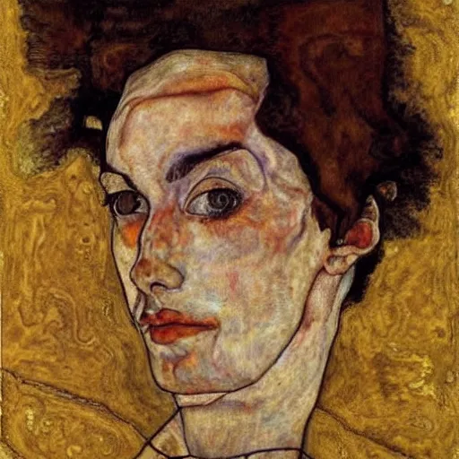 Prompt: a portrait painting by egon schiele, with extra realistic details, high quality