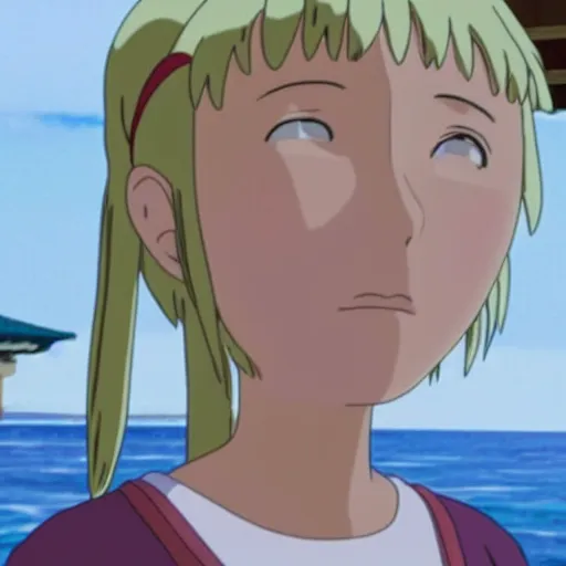 Image similar to Film still of Dakota Fanning, from Spirited Away (Studio Ghibli anime from 2001)