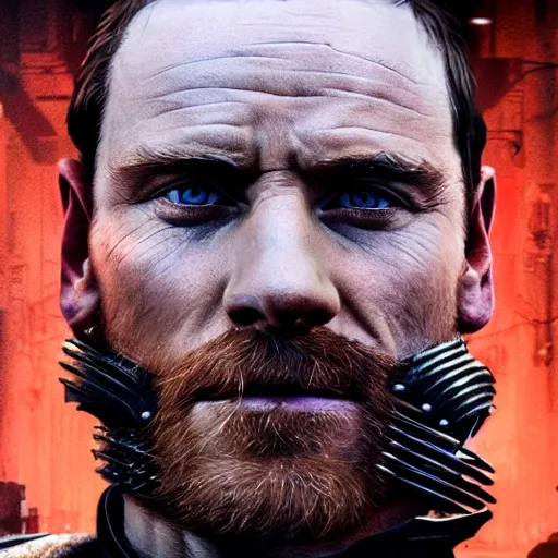 Prompt: michael fassbender portrait, dystopia core, apocalyptic, armor, warrior, dramatic, sharp focus, fiction, neon, fantasy, hyper detailed, digital art, trending in artstation, cinematic lighting, studio quality, smooth render, unreal engine 5 rendered, octane rendered, art style and nixeu and wlop and krenz cushart