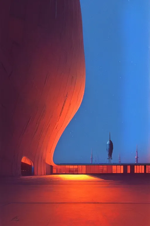 Image similar to emissary space by arthur haas and bruce pennington and john schoenherr, cinematic matte painting, zaha hadid building, photo realism, neon color palate, blue hour, james terrell
