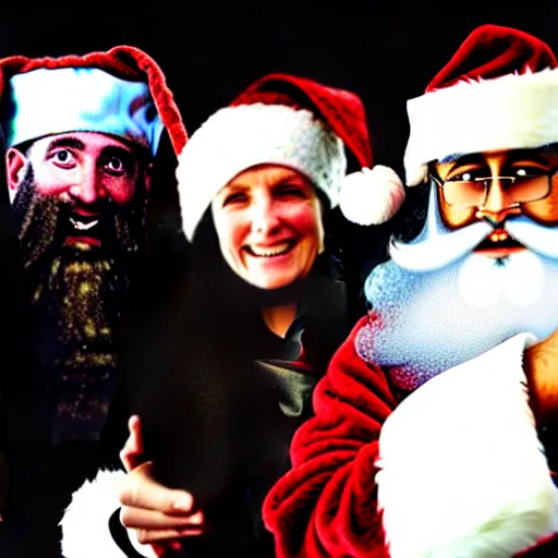 Image similar to uhd candid photo of santa and osama bin laden with seal team 6. selfie. annie leibowitz and steve mccurry