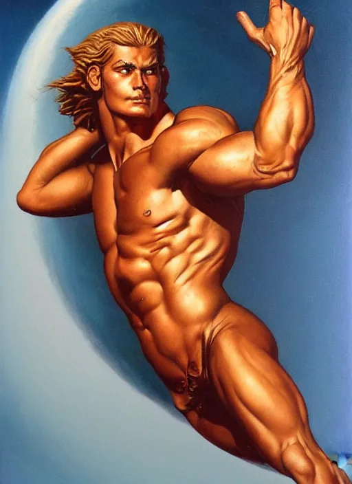 Image similar to portrait of strongmale god of the moon, strong line, deep color, beautiful! coherent! by boris vallejo