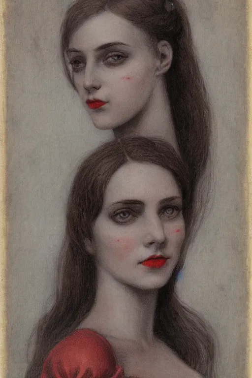 Image similar to portrait of beautiful young maiden, warhammer, a lot of scars, red lips, the middle ages, highly detailed, artstation, illustration, art by alfred kubin, 8 k quality