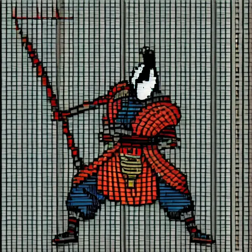 Image similar to Beautiful samurai pixel art by UltraIndigoNFT and Junji Ito , post-processing , perfectly shaded cel animation, kendo stance