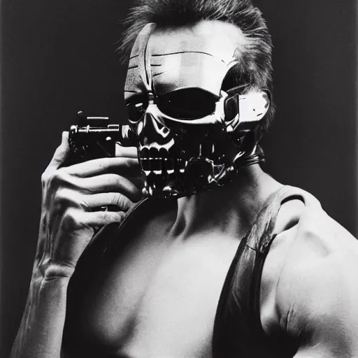 Image similar to the terminator, irving penn portrait, large format black and white photography