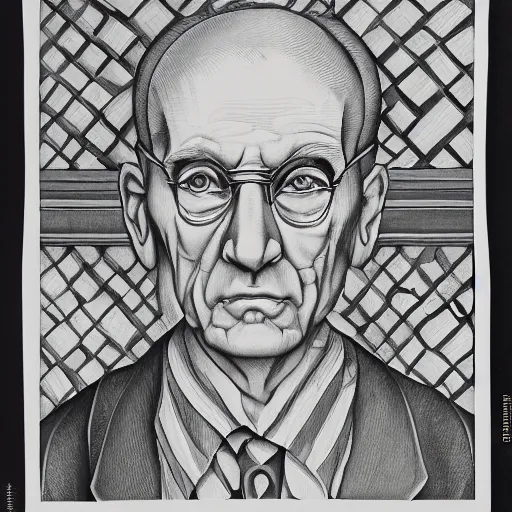 Prompt: escher portrait of martin schorr